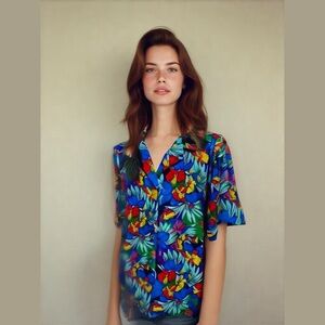 Express Plus vtg Summer Hawaiian Tropical Floral Graphic Prints Shirt Sz XL